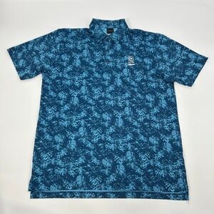 Dunning Golf Shirt Mens Large Blue Tropical Leaf Print Polo TPC Sawgrass
